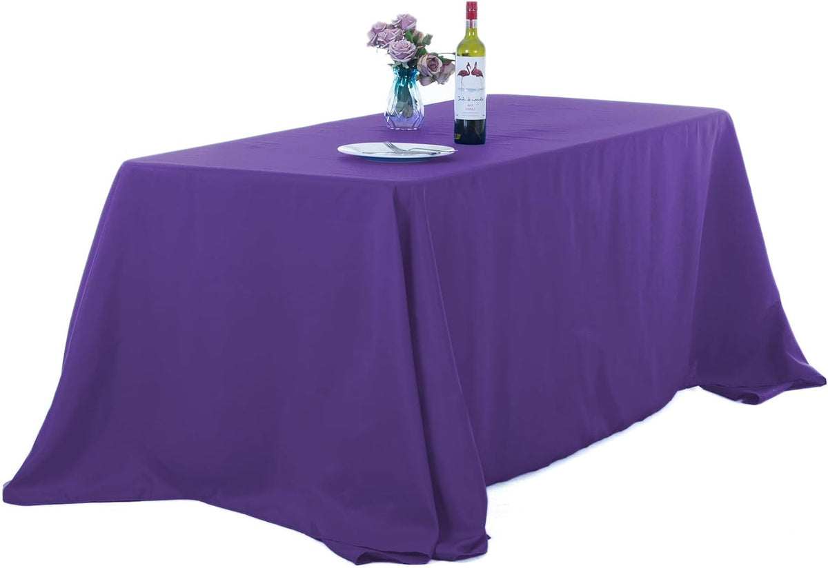 Ascoza 2pack 90x132 Inch Purple Rectangular Tablecloth 8 Feet Table Cloth in Polyester Fabric for