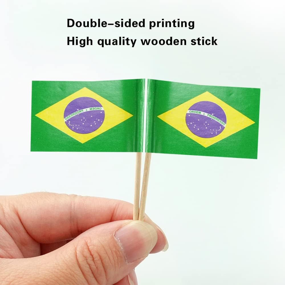Brazil Flag Brazilian Flag, Small Mini Brazil Toothpick Flags for Food, Cupcakes, Cocktails