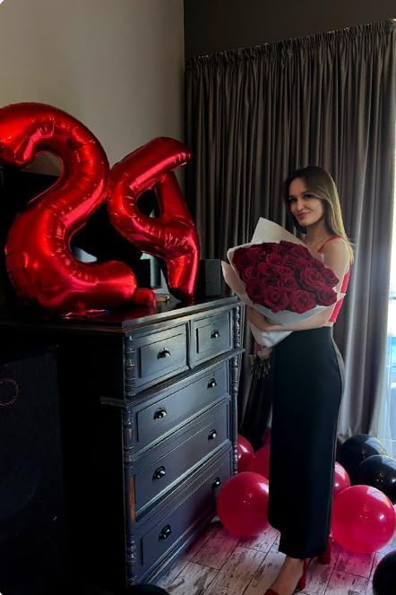40 Inch Red Large Number 4 Birthday Balloon, Giant Number Four 14 24 34 40 44 Balloons, Foil Mylar