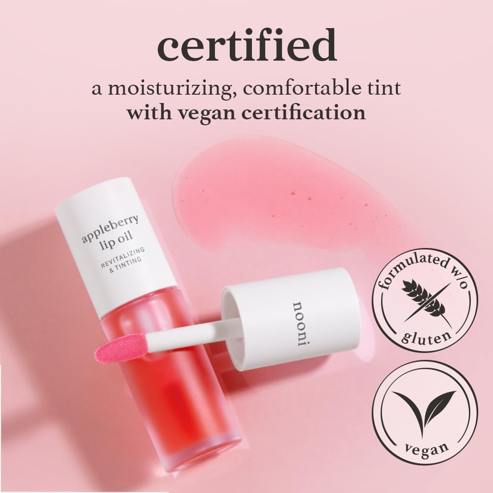 NOONI Korean Lip Oil - Appleberry | Long-Lasting, Moisturizing, Plumping, Revitalizing for Dry