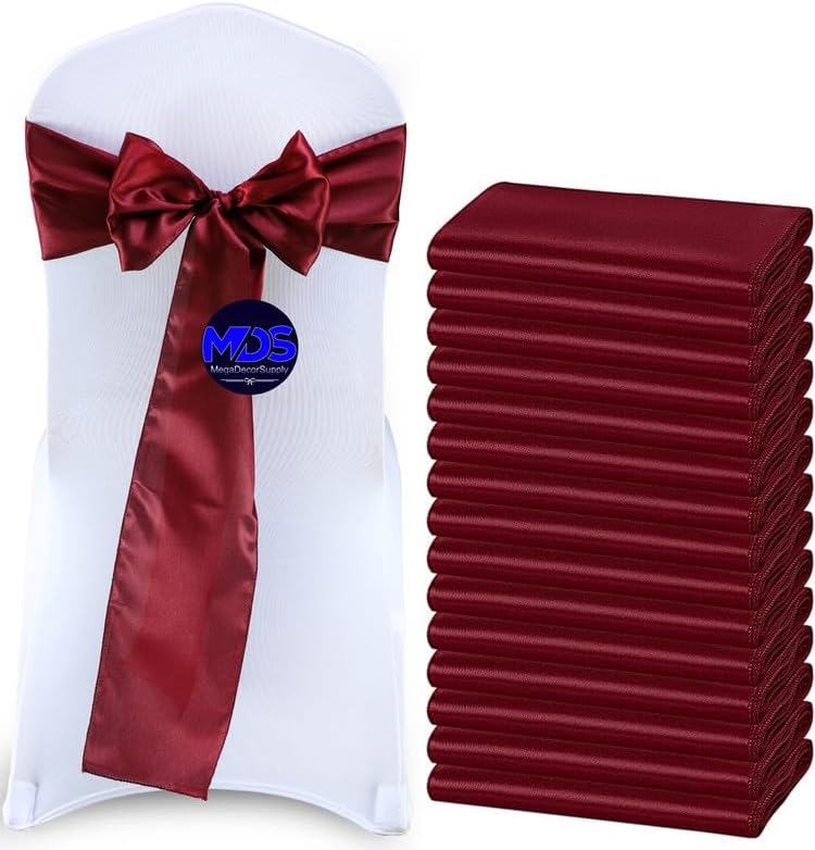 MDS Pack of 25 PCS Satin Chair Sashes Charmeuse Sateen Dining Chair Bows Ribbon Ties Back Sash for