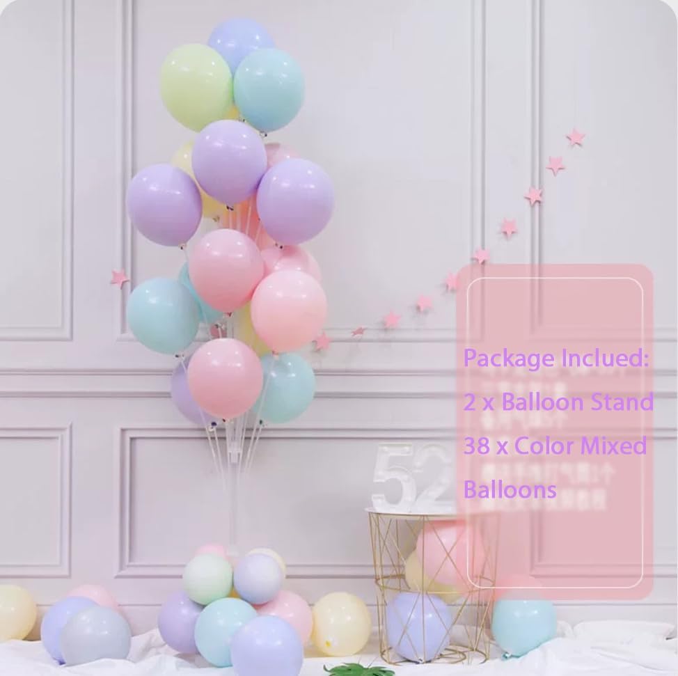 Leesoot 2 Sets 74inch Macarons Floor Balloon Column Kit Stand with Balloon Backdrop Decoration for