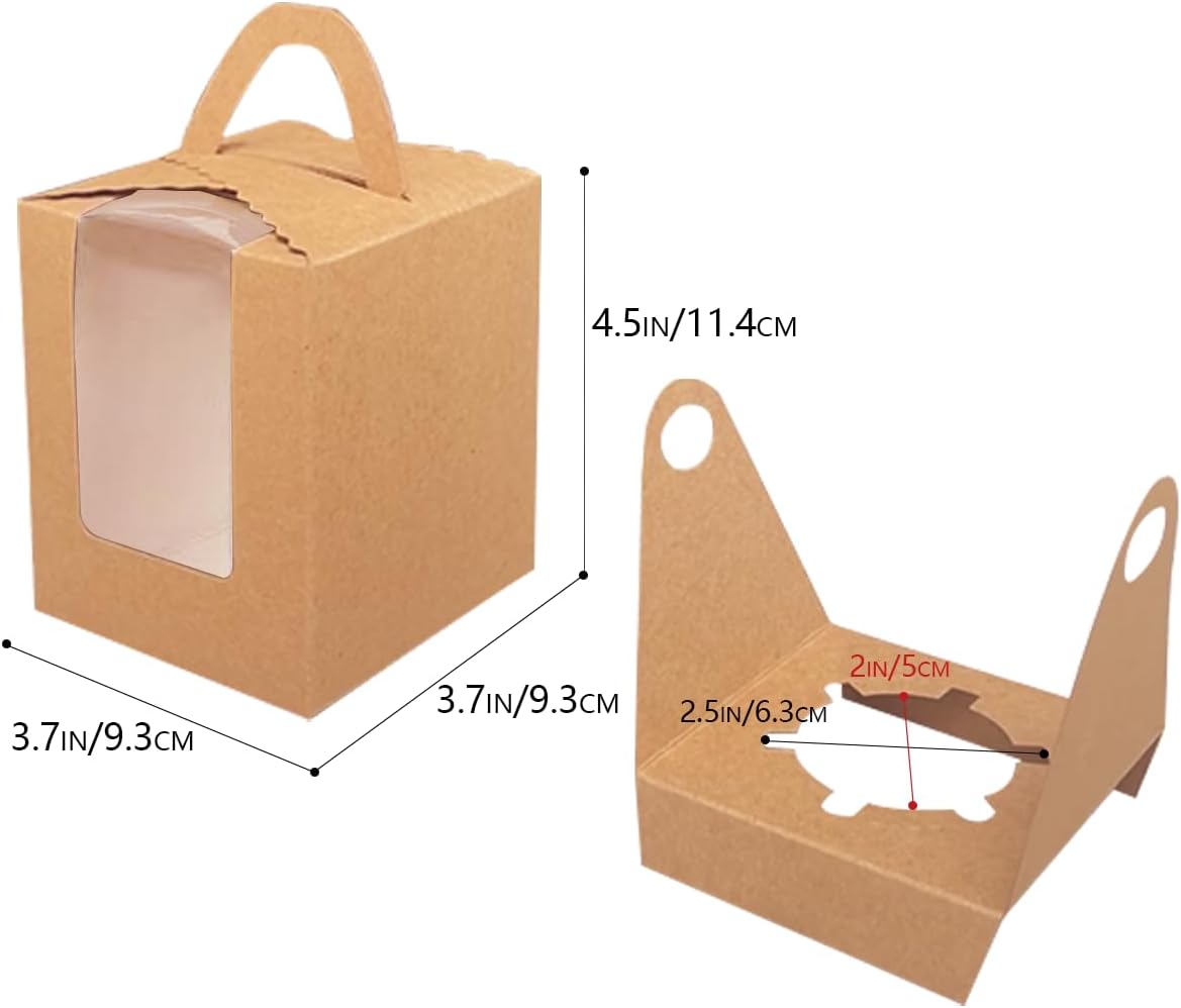 Bakepacker Auto-pop up Individual Cupcake Boxes with Window 60 Count Brown Single Cupcakes Box 3.6
