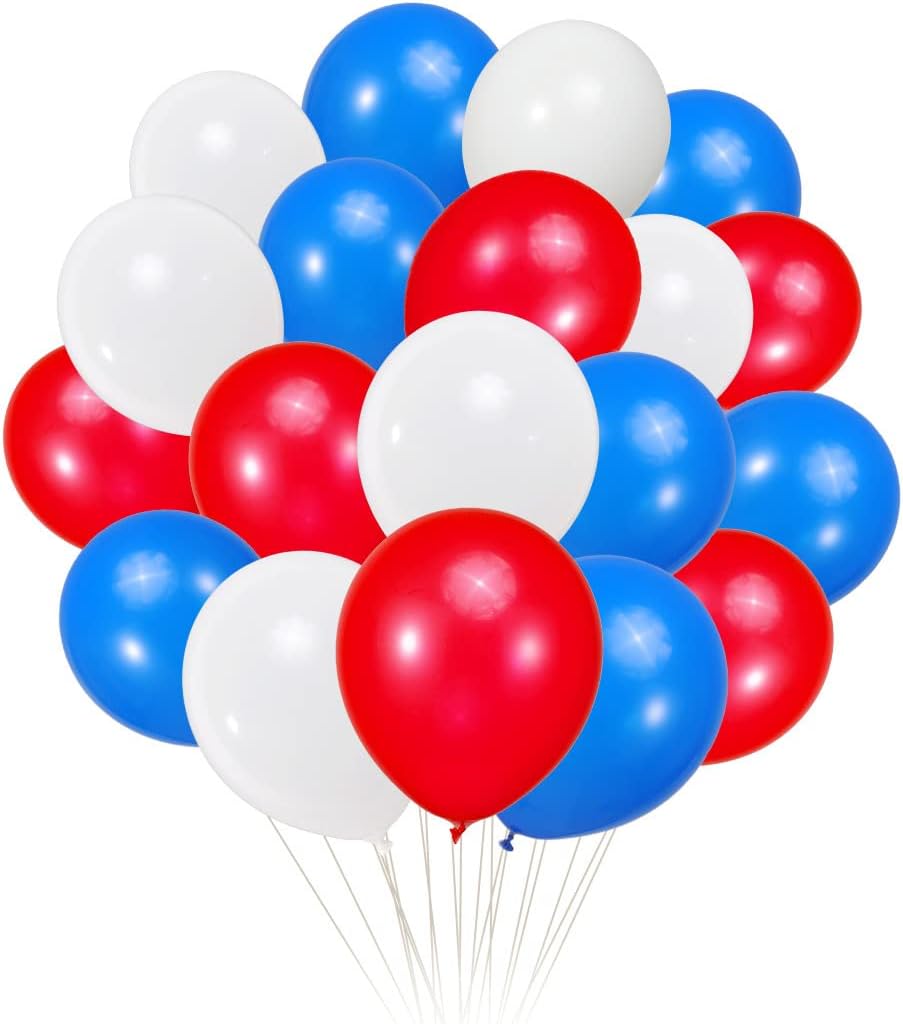 300 Pack Red White and Blue Balloons 100 of each of the 3 colors 12 inch Red White Blue Party