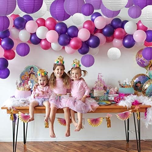 BEISHIDA 21 Pcs Lavender Purple White Round Paper Lanterns Decorative Hanging Asia Chinese Japanese