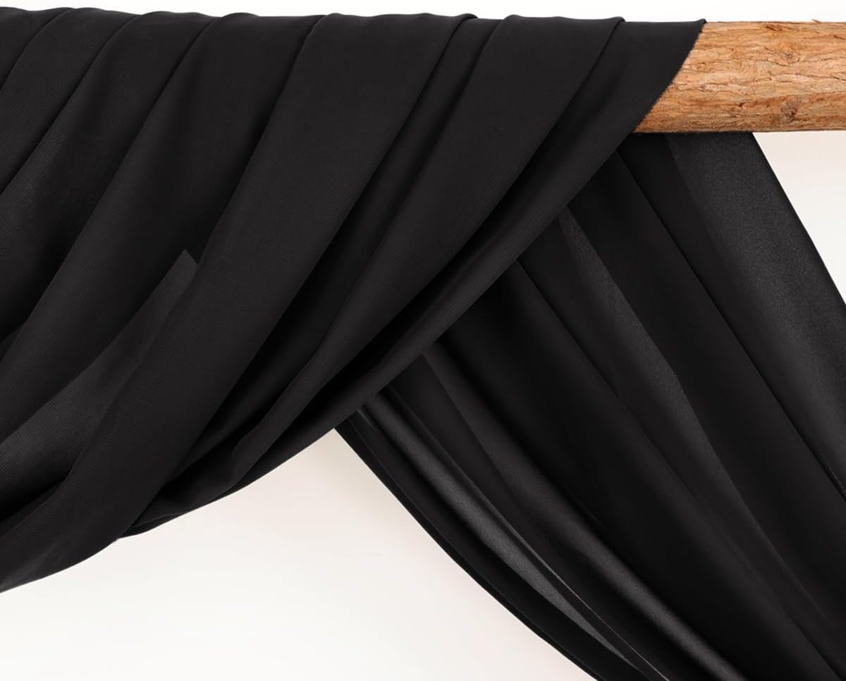 Wedding Arch Draping Fabric 2 Panels 30'' x 18FT Black Sheer Chiffon Arch Drapery for Photo Booth