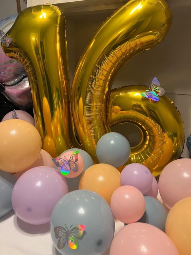 40 Inch Gold Mylar Foil Number 6 Birthday Balloon, Digital Balloons for 6 16 Boy Girl Party