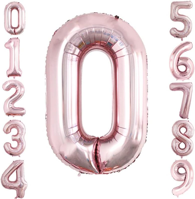 GOER Rose Gold Foil Balloons Number 0 for 10th 20th 30th 40th 50th 60th 70th 80th 90th 100th