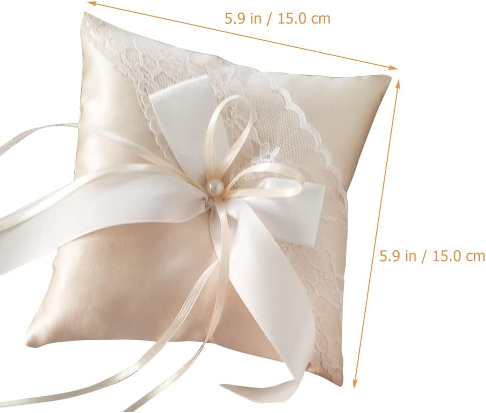 LUOZZY Wedding Ring Bearer Pillow Cushion with Pearls Decorations Wedding Ring Pillow Holder