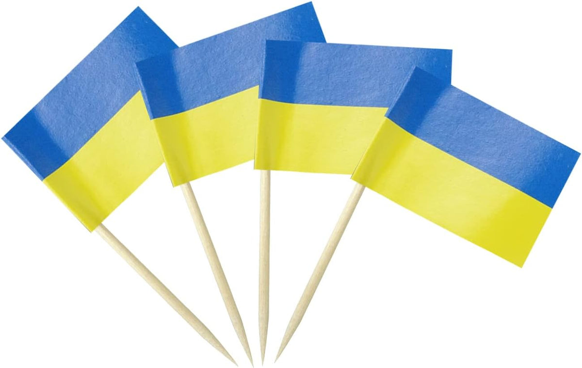Ukraine Flag Ukrainian Flag, Small Mini Ukraine Toothpick Flags for Food, Cupcakes, Cocktails