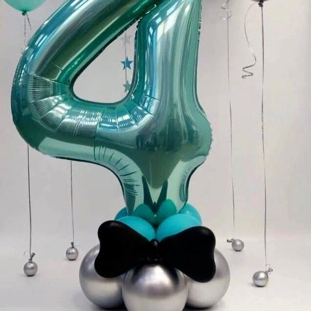 40 Inch Teal Blue Large Number 4 Balloons, Giant Foil Number Four 14 24 34 40 44 Balloons, Teal