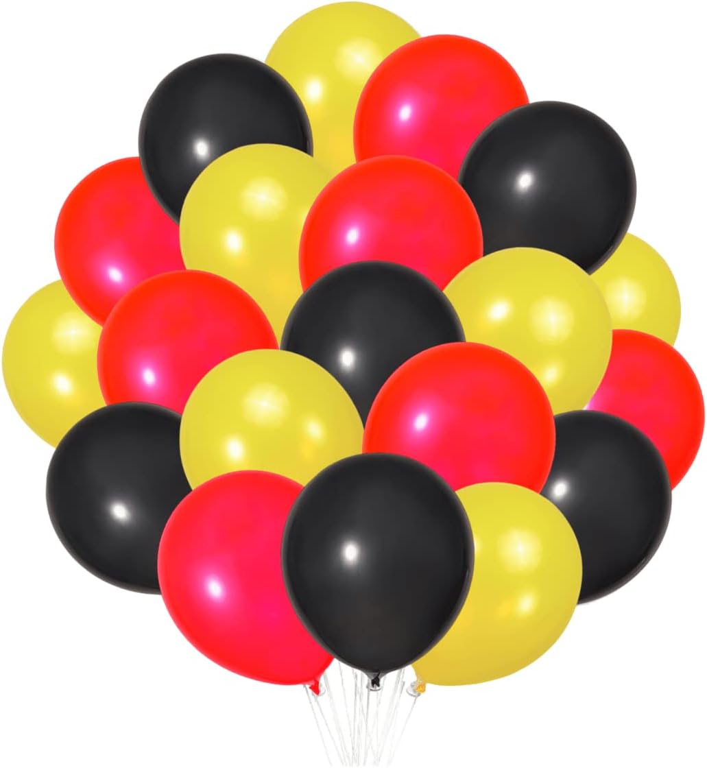 300 Pack Black Red Yellow Balloons 100 of each of the 3 colors 12 inch Black Red and Yellow Latex