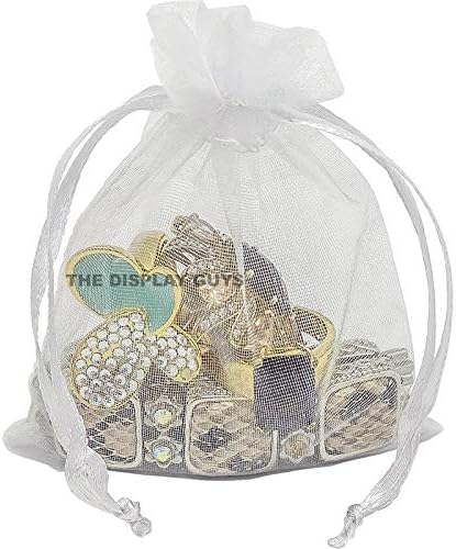 TheDisplayGuys 48-Pack 3x4 White Sheer Organza Gift Bags with Drawstring, Jewelry Candy Treat