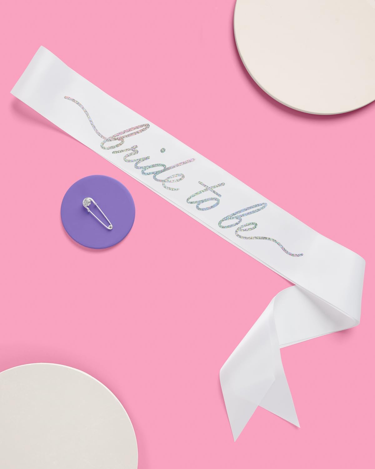 xo, Fetti White Satin Bride to Be Sash, Iridescent Foil | Bachelorette Wearable, Bridal Shower