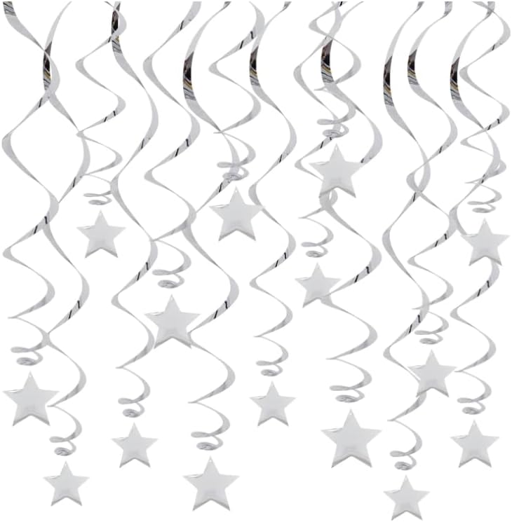 BEISHIDA Silver Star Hanging Swirl Decorations,Hanging Silver Party Supplies for Graduation Wedding