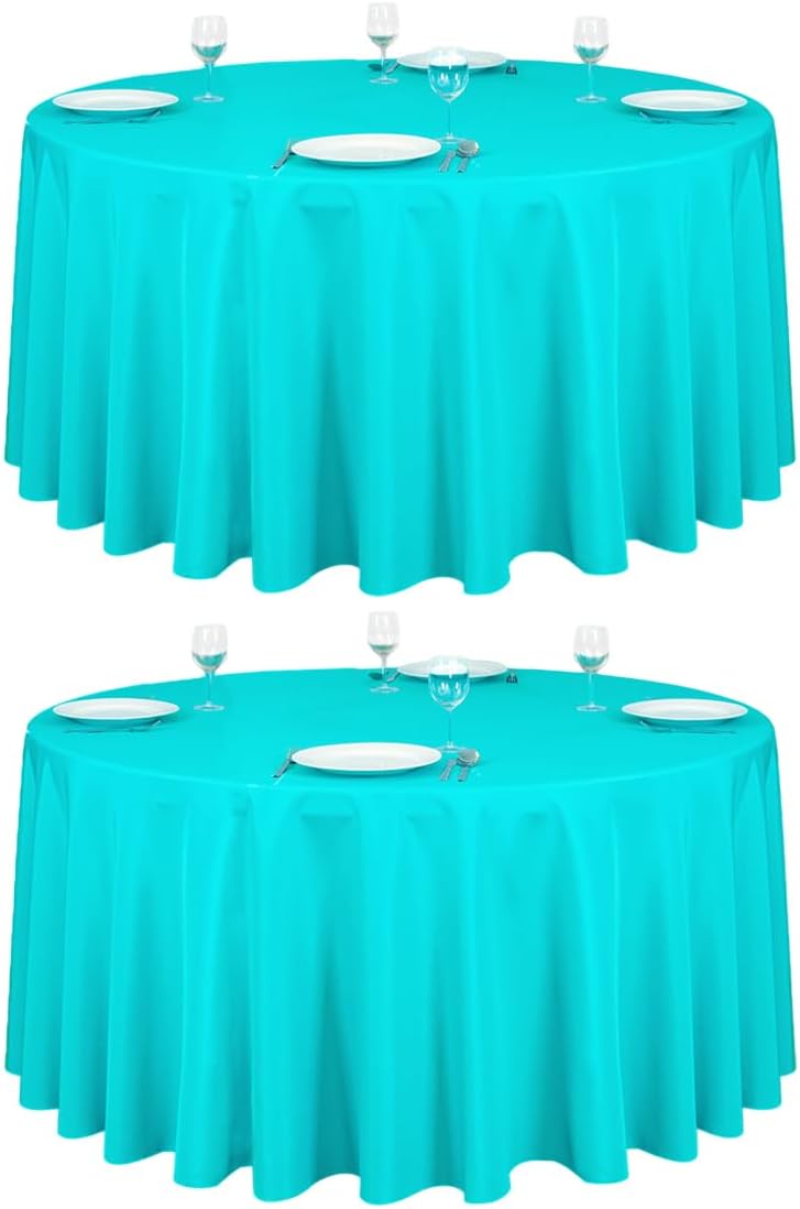 LTC LINENS 2 Pack 120 Inch Round Tablecloth Turquoise - Great for 60 Inch Round Table Floor Length