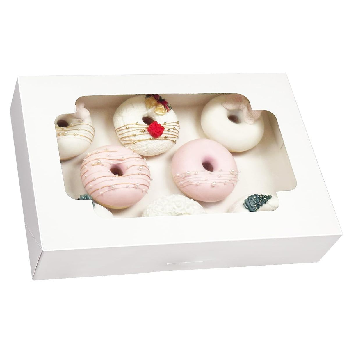 qiqee Auto-pop up White Cookie Box with Window 12x8x2.5 inch 32 Packs Two Uses One Second Folding