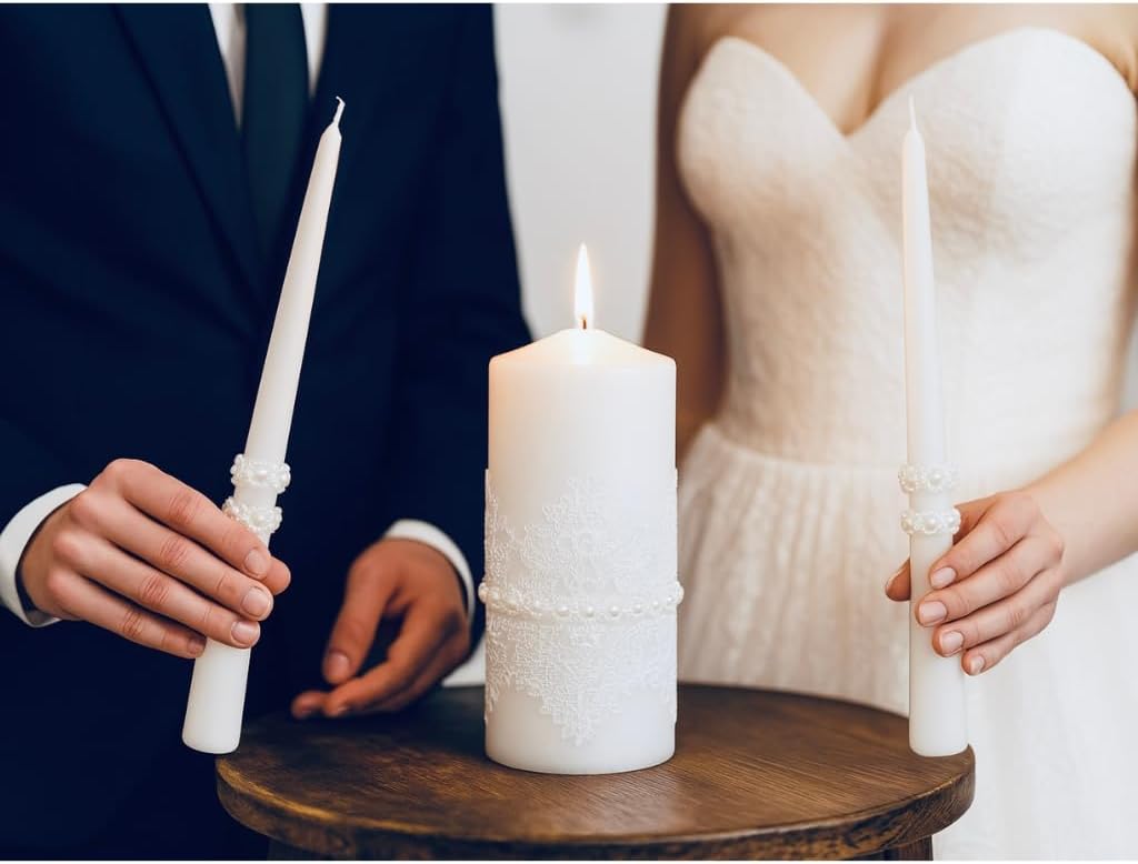 Unity Candle Set - Wedding Ceremony & Reception – 6” Pillar & Two 10” Taper Candles – Long Burning