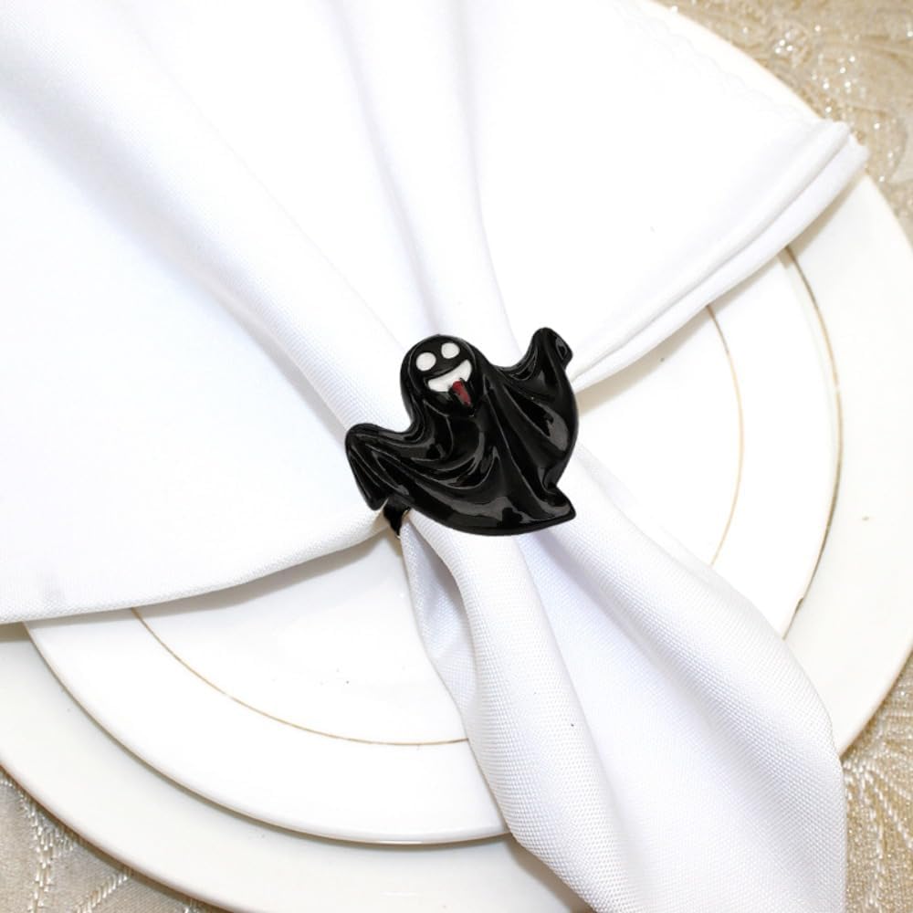 Ghost Napkin Rings Set of 6, Halloween Party Napkin Holder Buckles, Thanksgiving Christmas Napkin