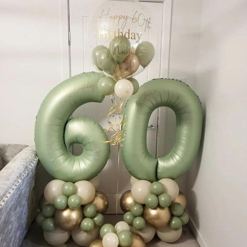 Number 6 Balloons, 40’’ Large Olive Green Number 6 Foil Helium Balloons for Girls Women, Self