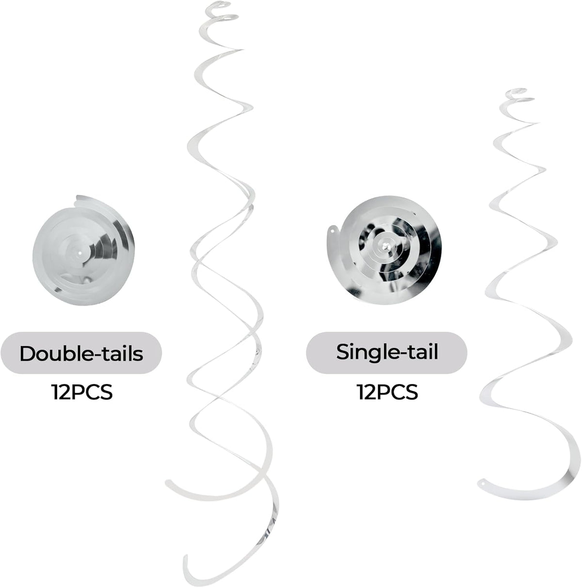 24 PCS Silver Foil Hanging Swirl, Sparkle Ceiling Hanging Decorations, Plastic Streamer Party