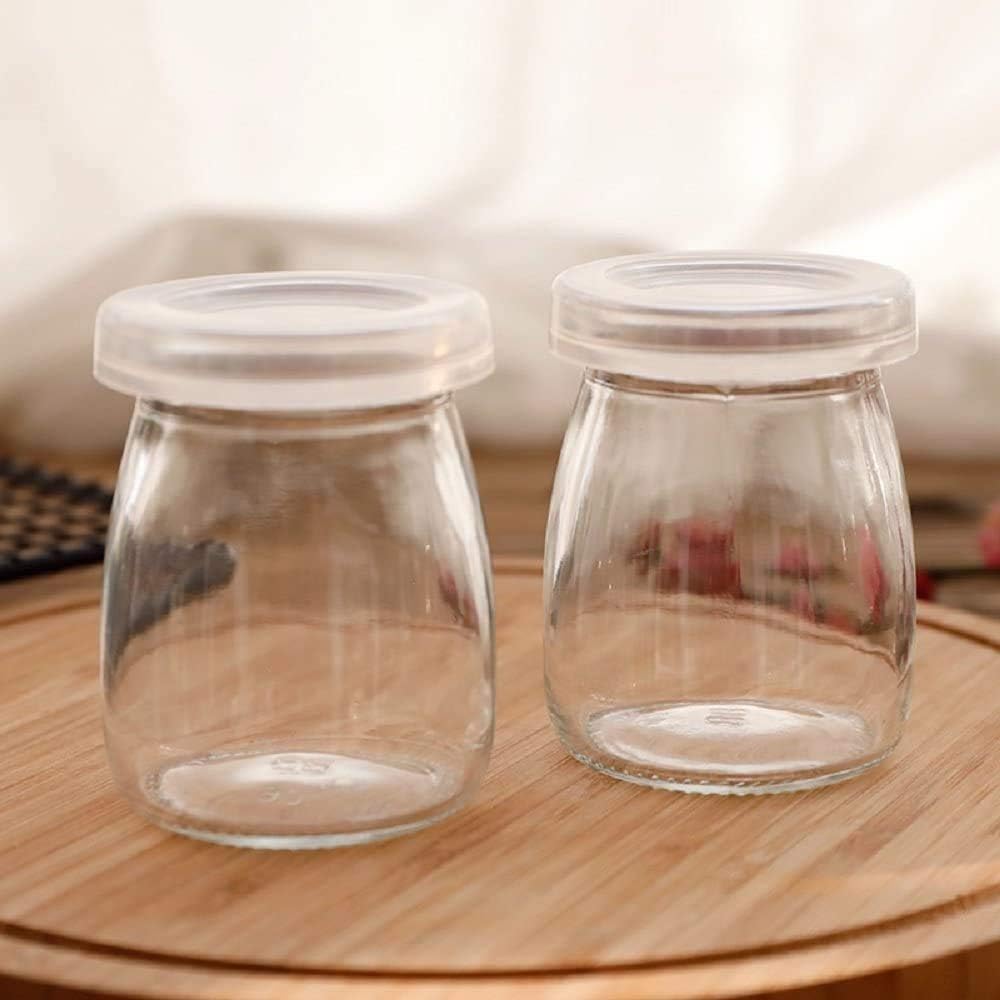 6 Pcs Yogurt Pudding Jars Bottles With Plastic Lids Ideal for Jam, Honey, Wedding Favors, Shower