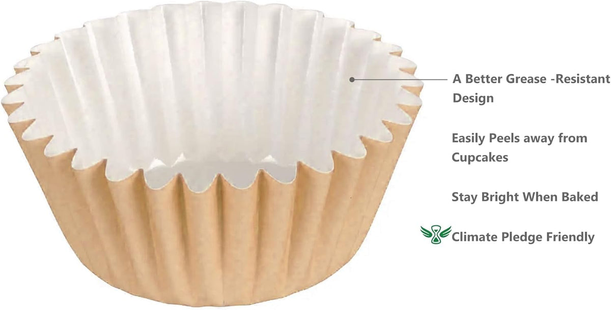 Caperci Heavy Duty Standard Natural Cupcake Liners 150 Counts - Grease-Resistant Paper Muffin