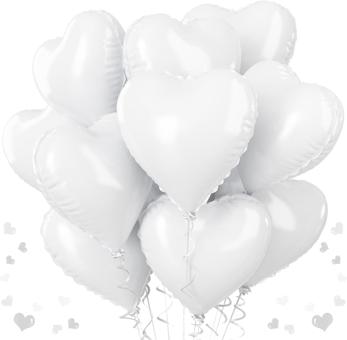 White Heart Foil Balloons, 18 Inch, 12Pcs Large Helium Balloons for Wedding, Birthday, Baby Shower