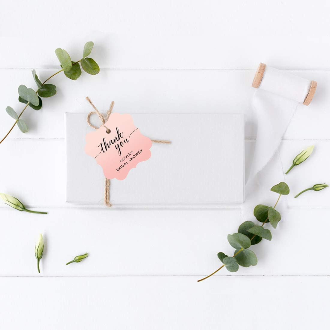 Andaz Press Personalized Blush Pink Rose Elegant Party Collection, Fancy Frame Tags, Thank You