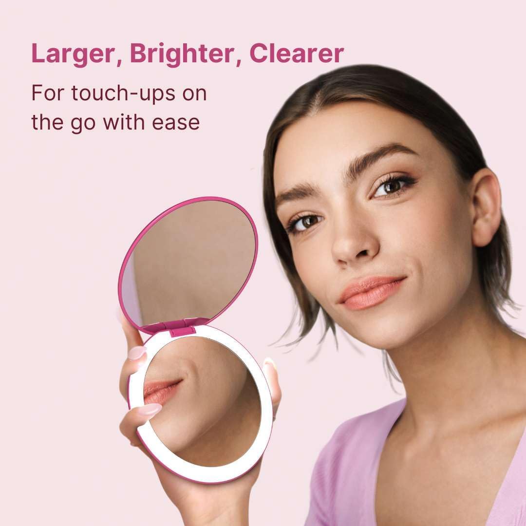 Fancii Taylor Compact Travel Mirror with Light, Rechargeable, 10x /1x Magnifying, 3 LED Light
