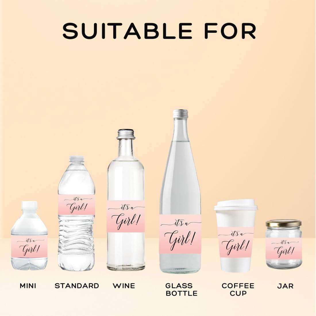 Andaz Press Blush Pink Rose Elegant Party Baby Shower Collection, Waterproof Water Bottle Labels