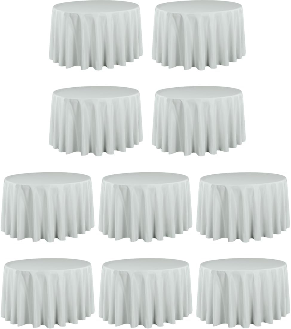 LTC LINENS 10 Pack 108 Inch Round Tablecloths Silver - Bulk for 48 Inch Round Table Floor Length