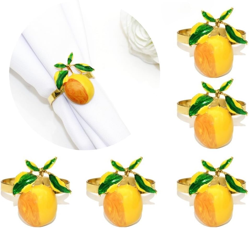 Lemon Napkin Rings Set of 6, Elegant Citrus-Themed Tableware for Summer Parties,Weddings