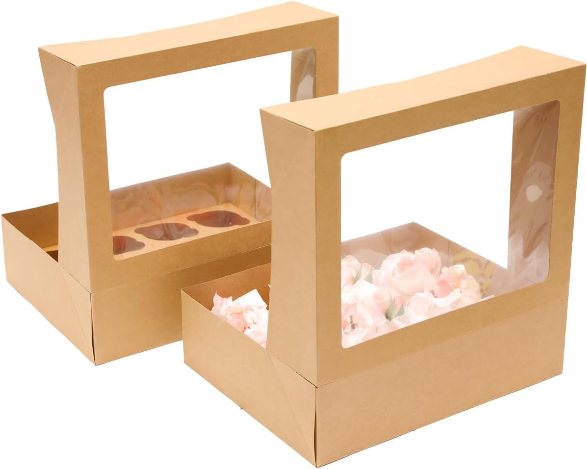 Bakepacker Auto-pop up 12 Cupcake Containers 6-Packs Brown Cupcakes Carrier, 12 Cupcake Boxes with