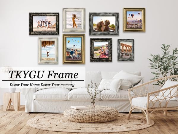 5x5 Picture Frames Set of 4- Rustic Retro Photo Frame with Real Glass Wall Mount and Tabletop