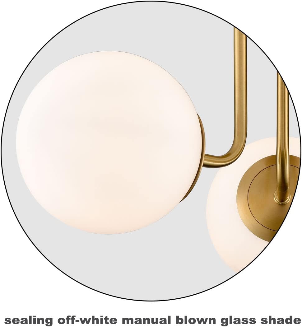 Modern Brass Gold 3-Light Ceiling Light with Globe White Glass Shade Semi Flush Mount Ceiling Light