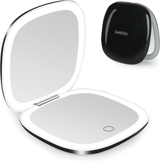deweisn Compact Mirror, Lighted Travel Makeup Mirror with 1X/10X Magnifying Double Sided Dimmable