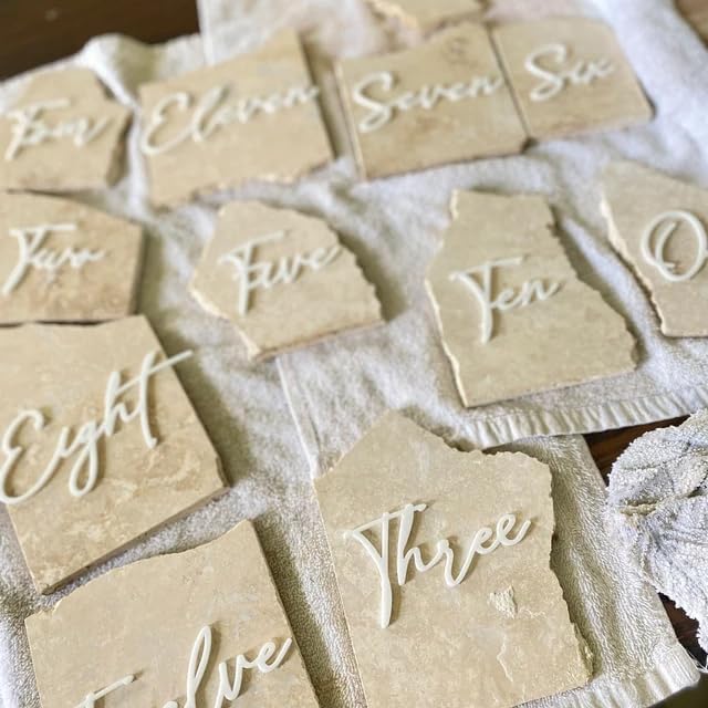 Cursive Wedding Table Number SET, DIY thin modern Black or White acrylic cutouts with silicone glue
