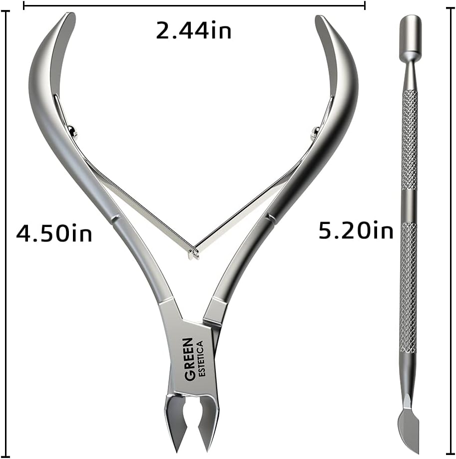 Professional Cuticle Trimmer with Cuticle Pusher Nail Cuticle Remover Nipper Silver Stainless Steel