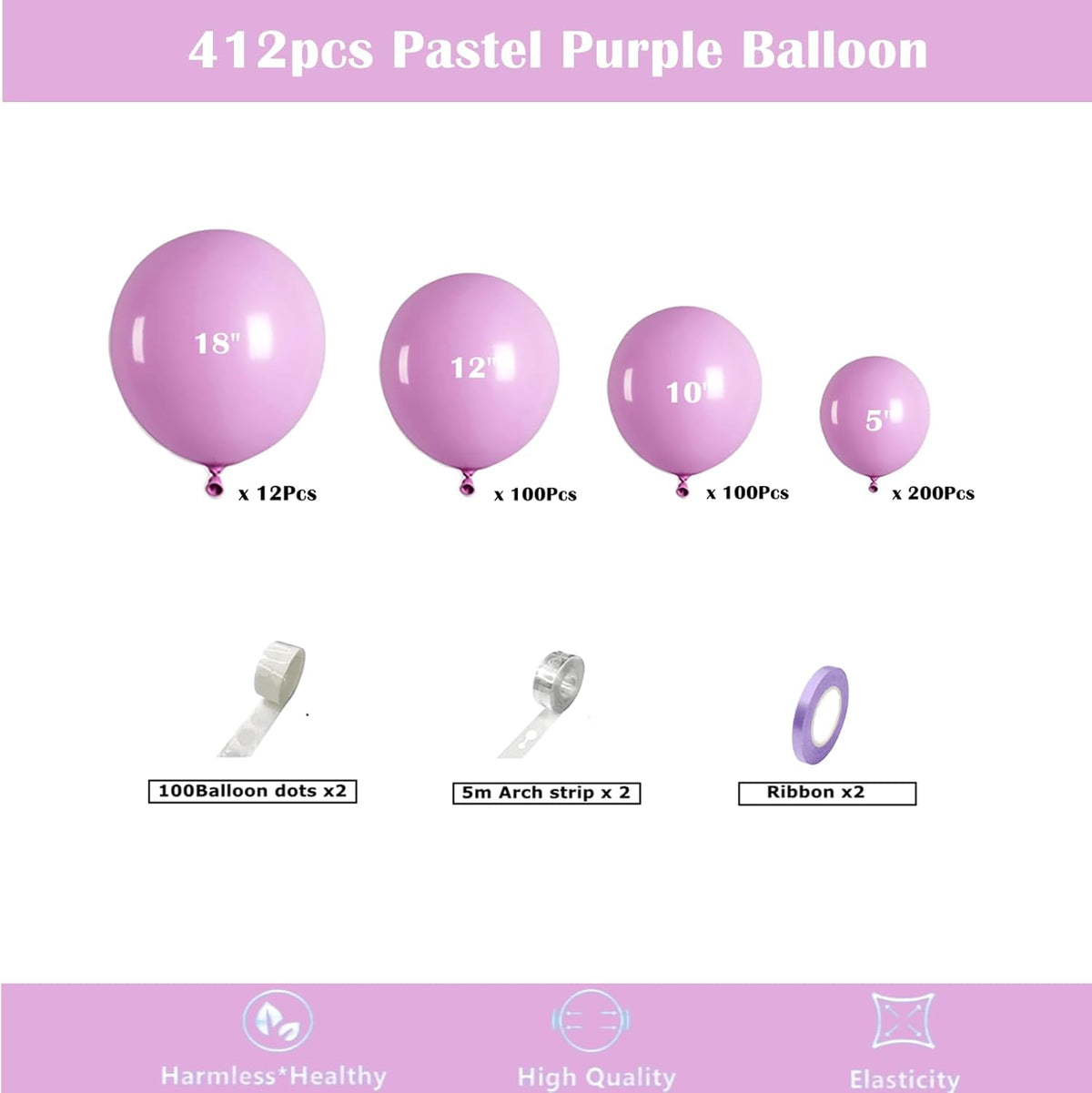 412pcs Pastel Purple Balloon Garland Arch Kit 18 12 10 5 Inch Different Sizes Light Purple Latex