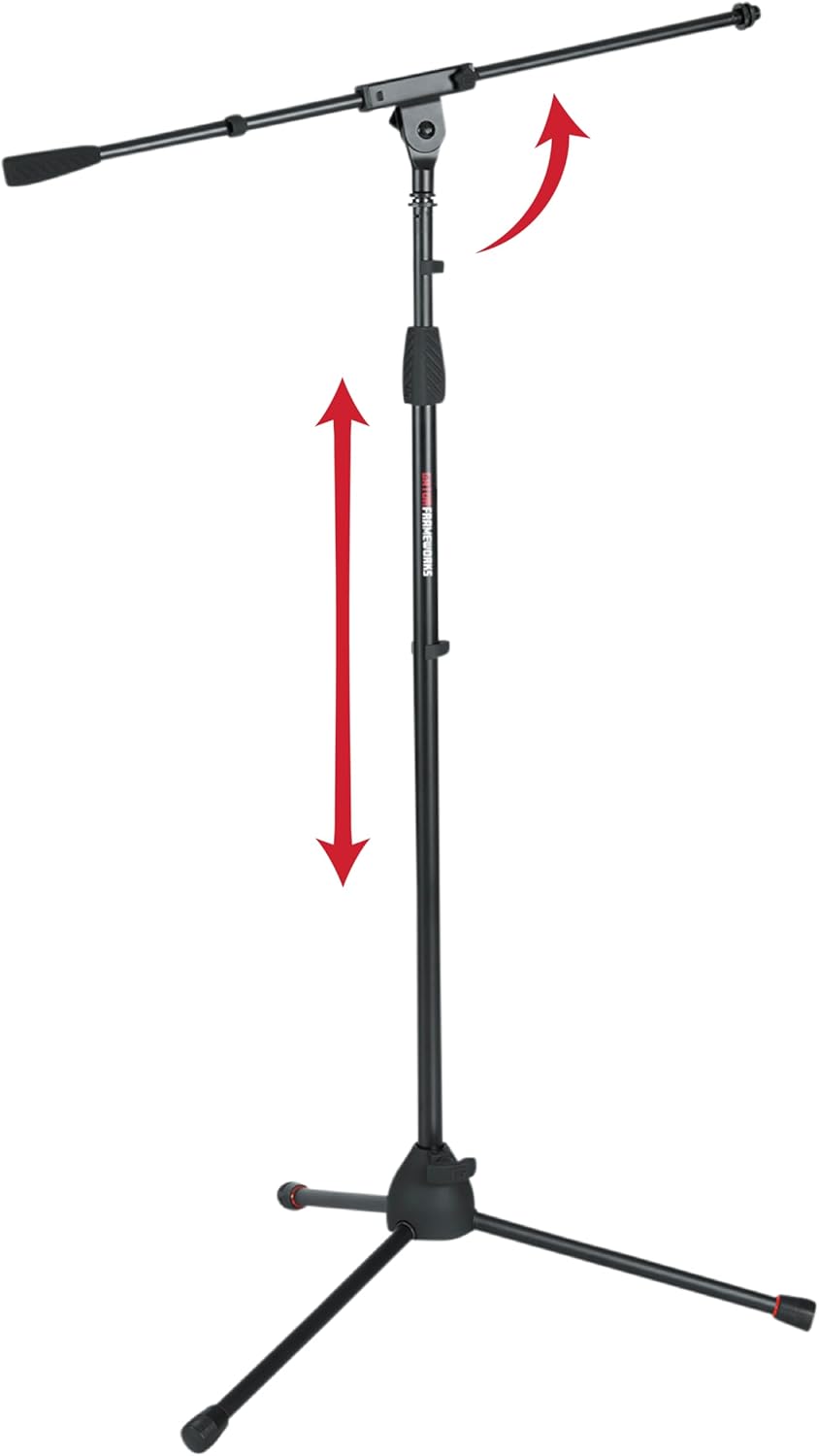 Gator Frameworks Standard Tripod Microphone Stand with Boom Arm,3/8" and 5/8" Adapters