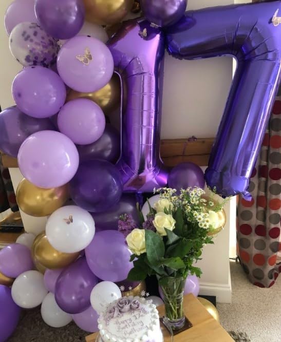 Purple Number 7 Birthday Balloon 40 Inch, Digital Balloons for 7 17 27 70 77 Party Celebration