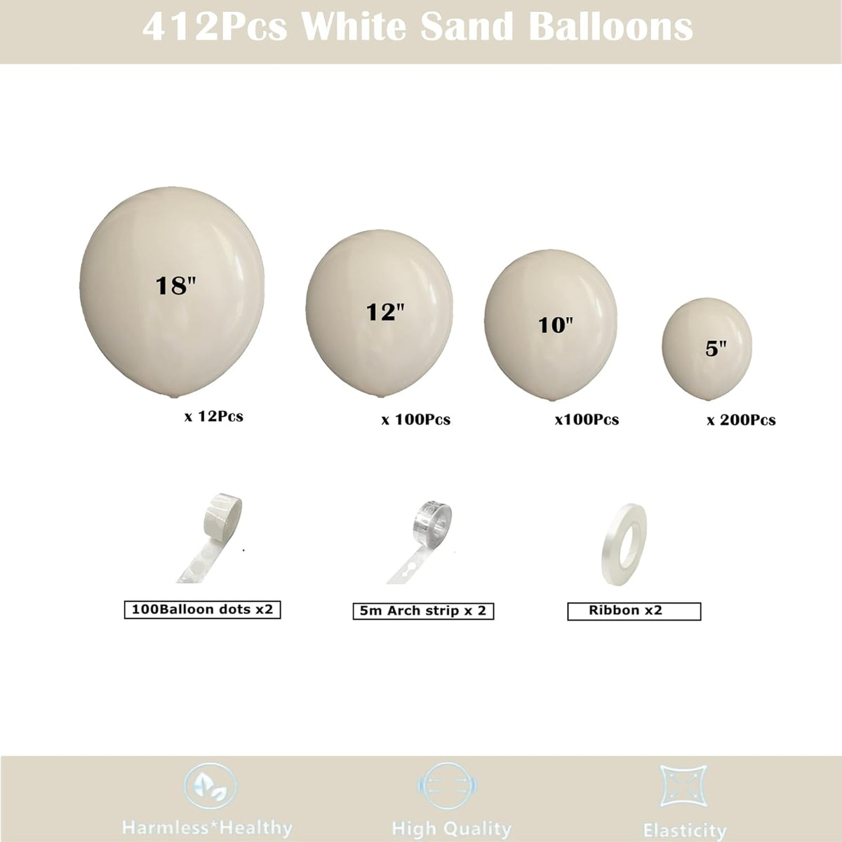 412pcs Sand White Balloon Garland Arch Kit 18 12 10 5 Inch Different Sizes Matte Neutral Latex
