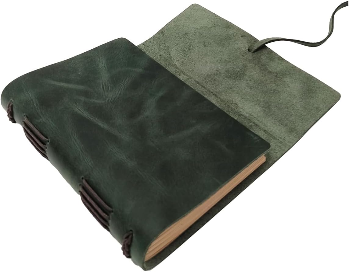 Green Notebook Journal - Nice Genuine Leather Journaling for write A5 Size Diary 6.2x8.5