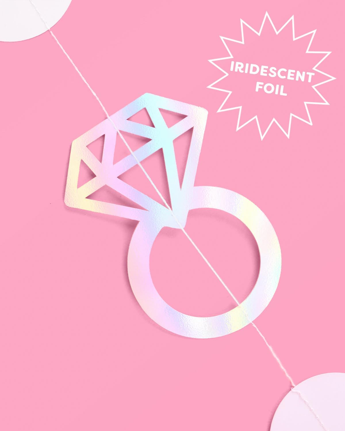 xo, Fetti Iridescent Engagement Ring Garland - 4 pcs, 12' | Bachelorette Decorations, Tying The