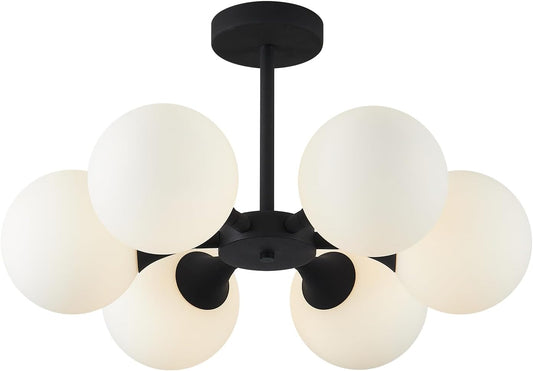 KCO Lighting 6 Lights Modern Semi Flush Mount Ceiling Light Fixture Glass Globe Sputnik Chandelier