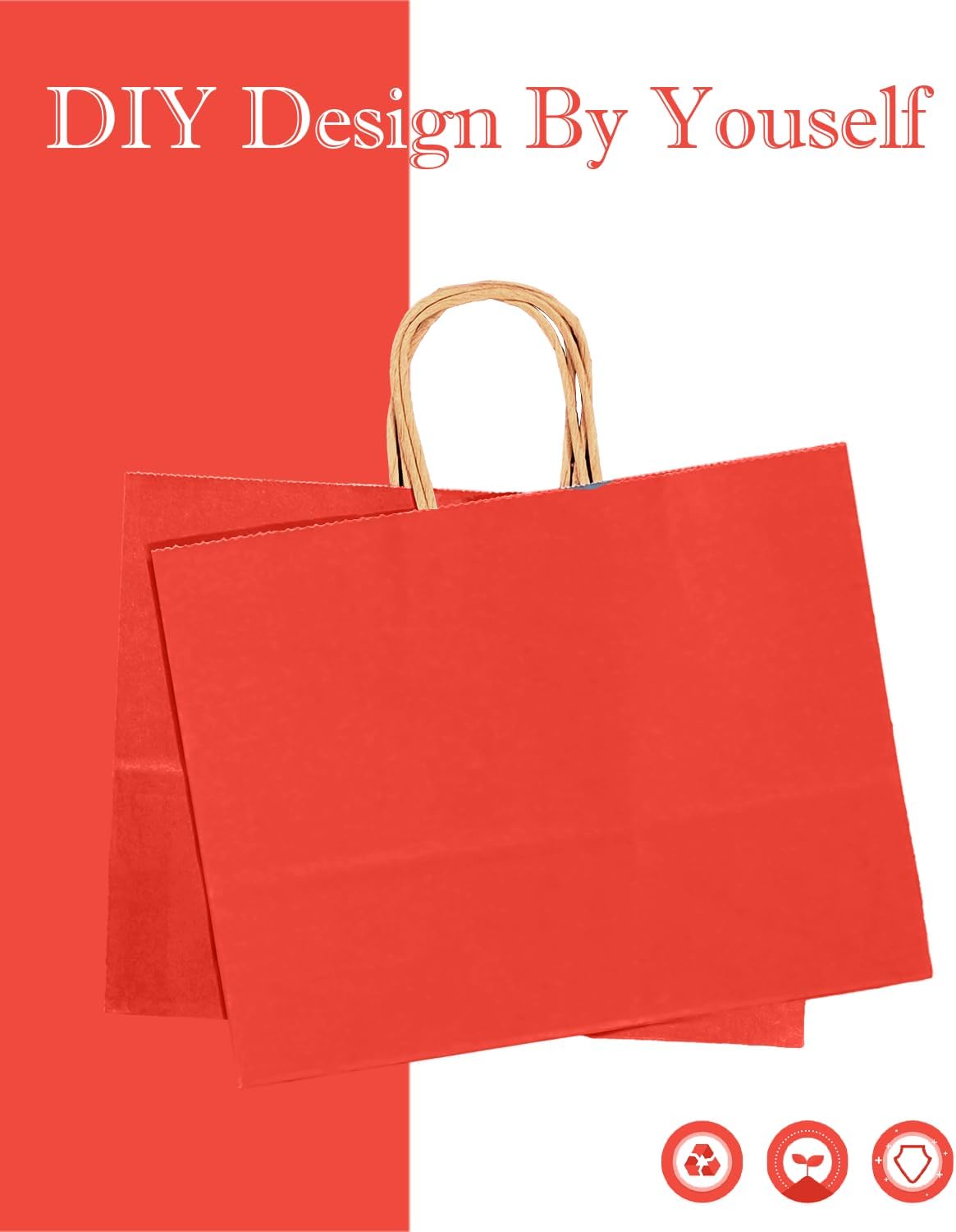 qiqee 100PCS Large Gift Bag with Handles Bulk 13"x4.5"x10" Gift Bags Kraft Red Multiple Uses