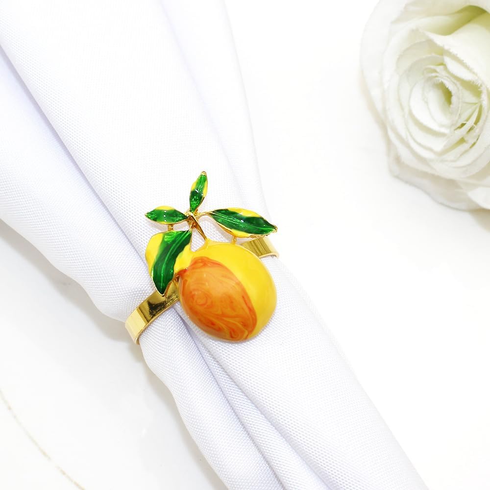 Lemon Napkin Rings Set of 6, Elegant Citrus-Themed Tableware for Summer Parties,Weddings