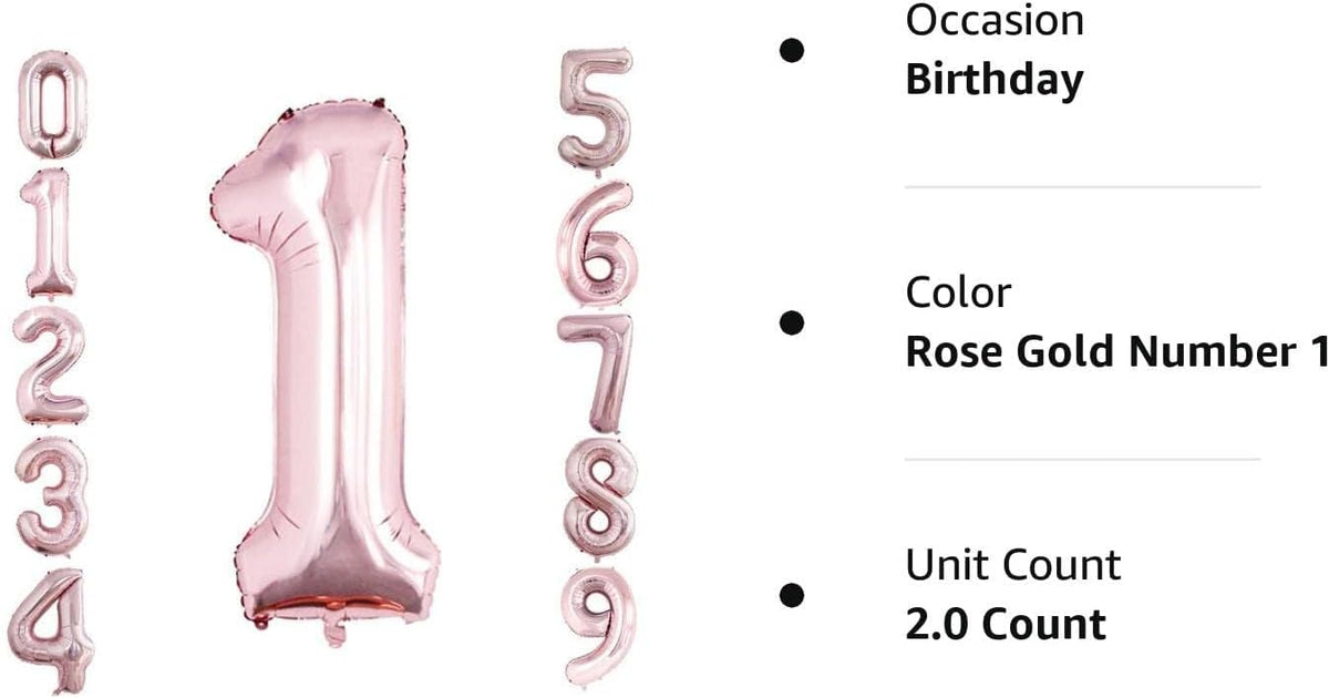GOER Rose Gold Foil Balloons Number 1,Huge Number Balloons for 1st 11st Birthday Party Supplies