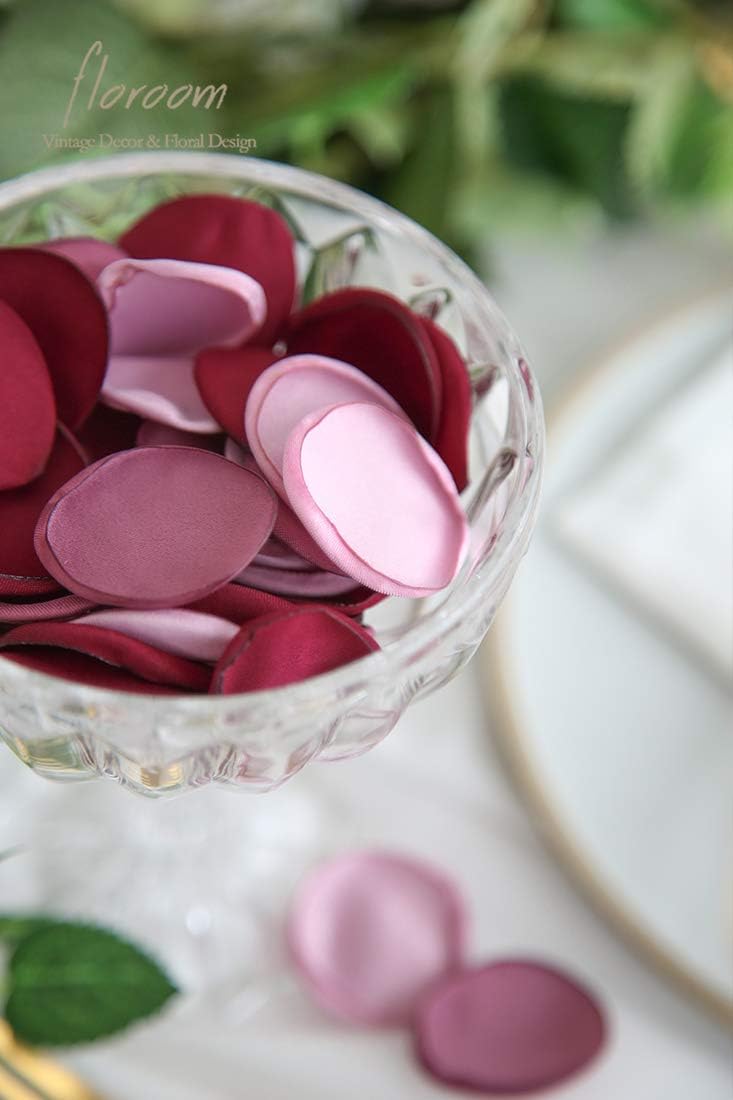 Floroom 300pcs Rose Petals Burgundy Maroon Mauve Faux Silk Flower Petals for Wedding Flower Girl